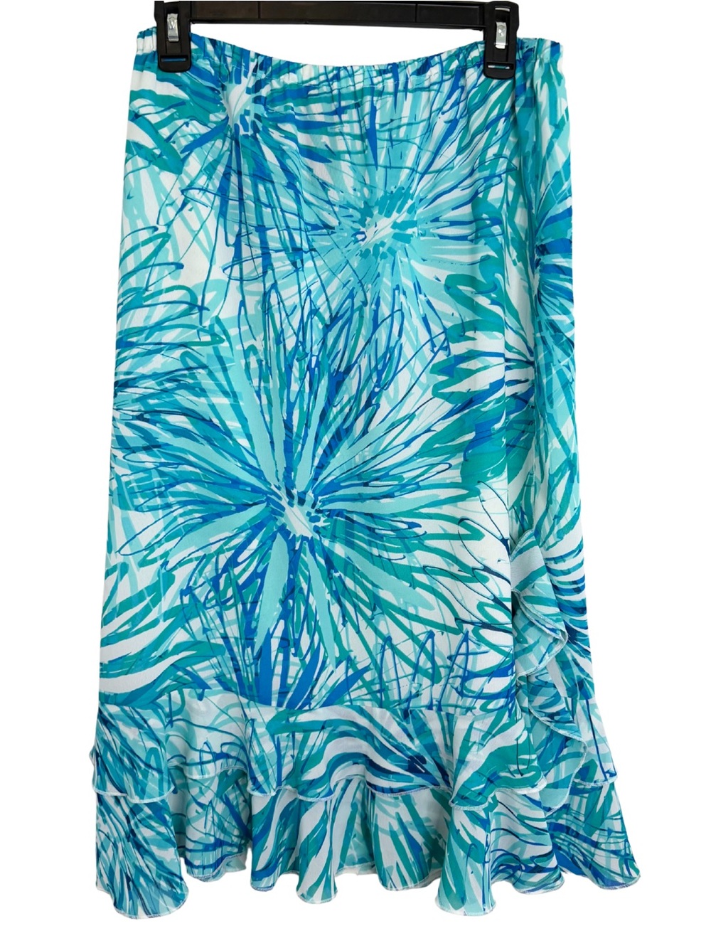3/$20 Multiples Teal and Blue Floral Midi Skirt Size Medium